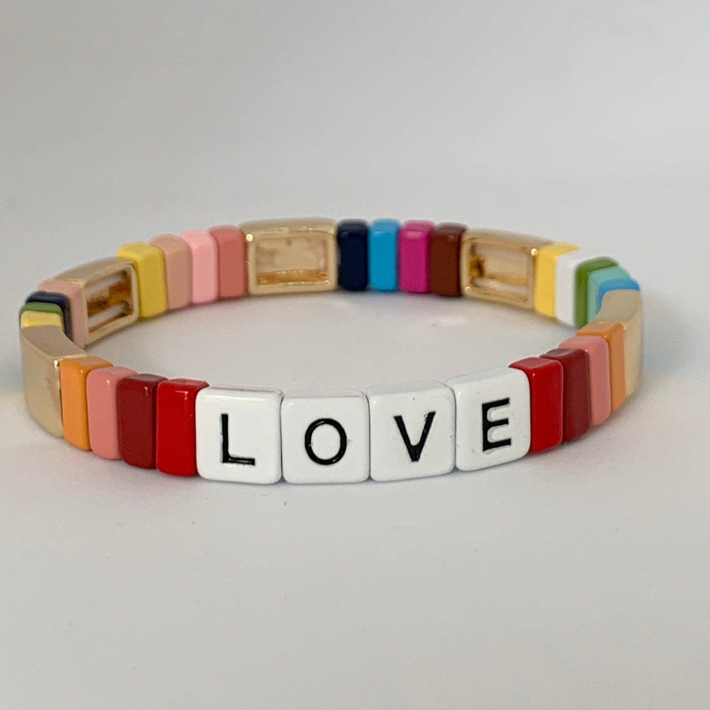 Boho Love Enamel Tile Bracelet | Rainbow Gold