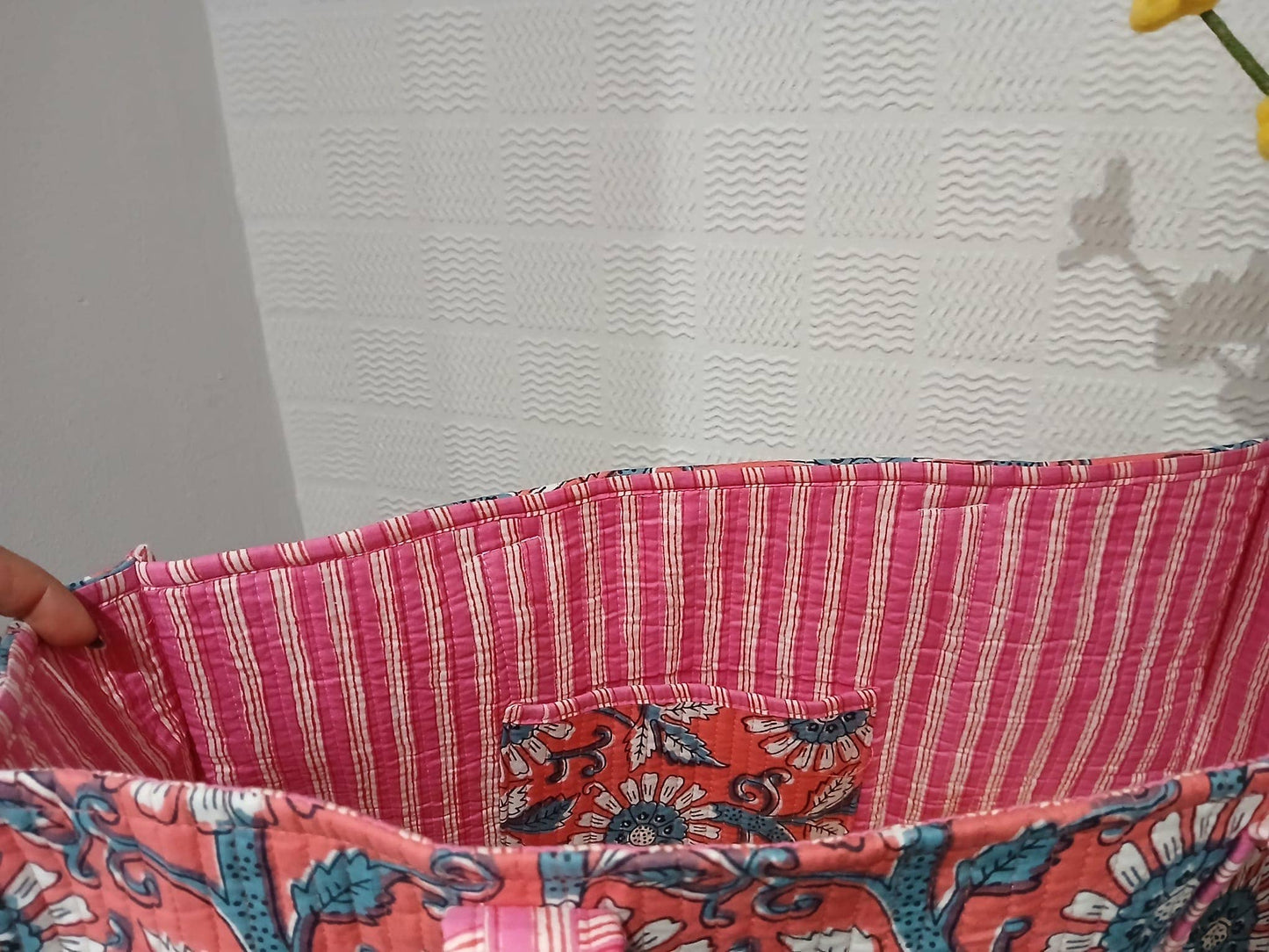 100% Cotton Kantha Quilted Boho Floral Reversible Tote Bag