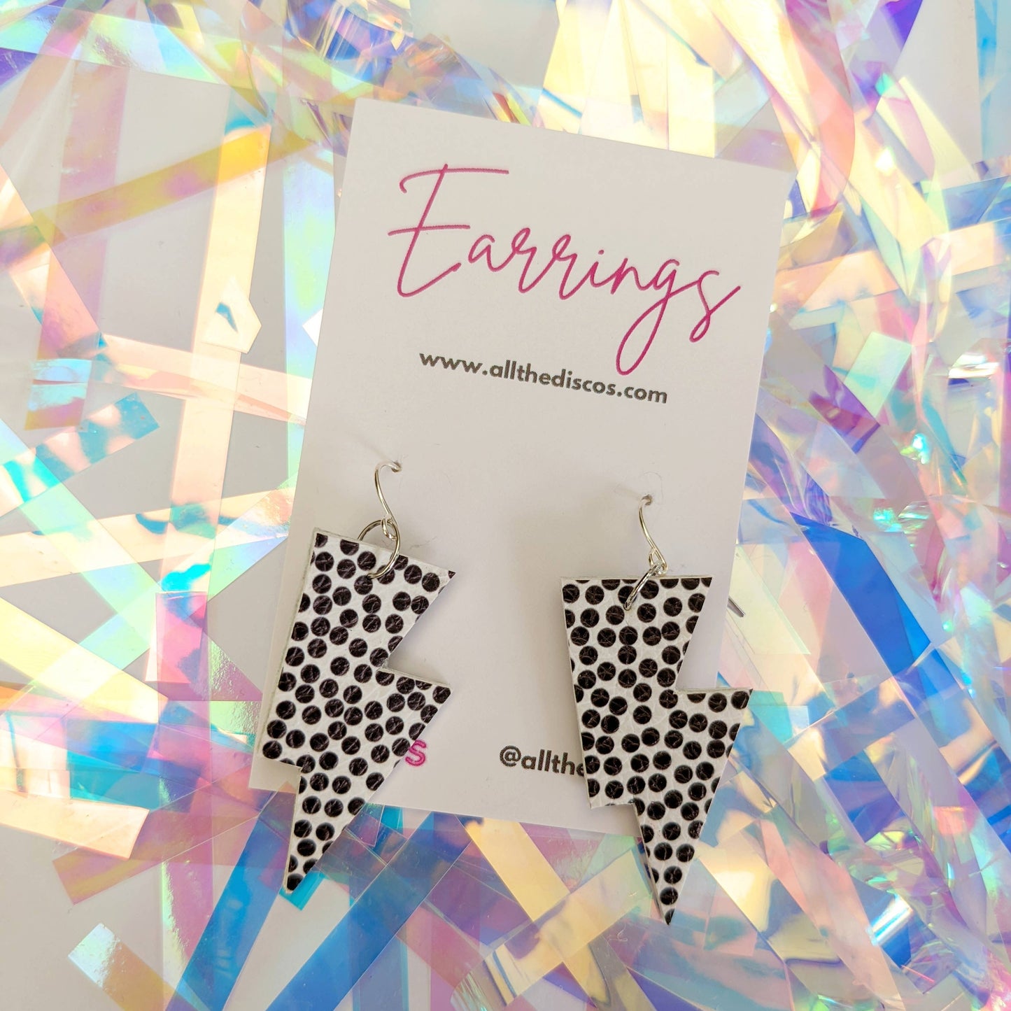 Small Spotty Matte Leatherette Lightning Bolt Earrings