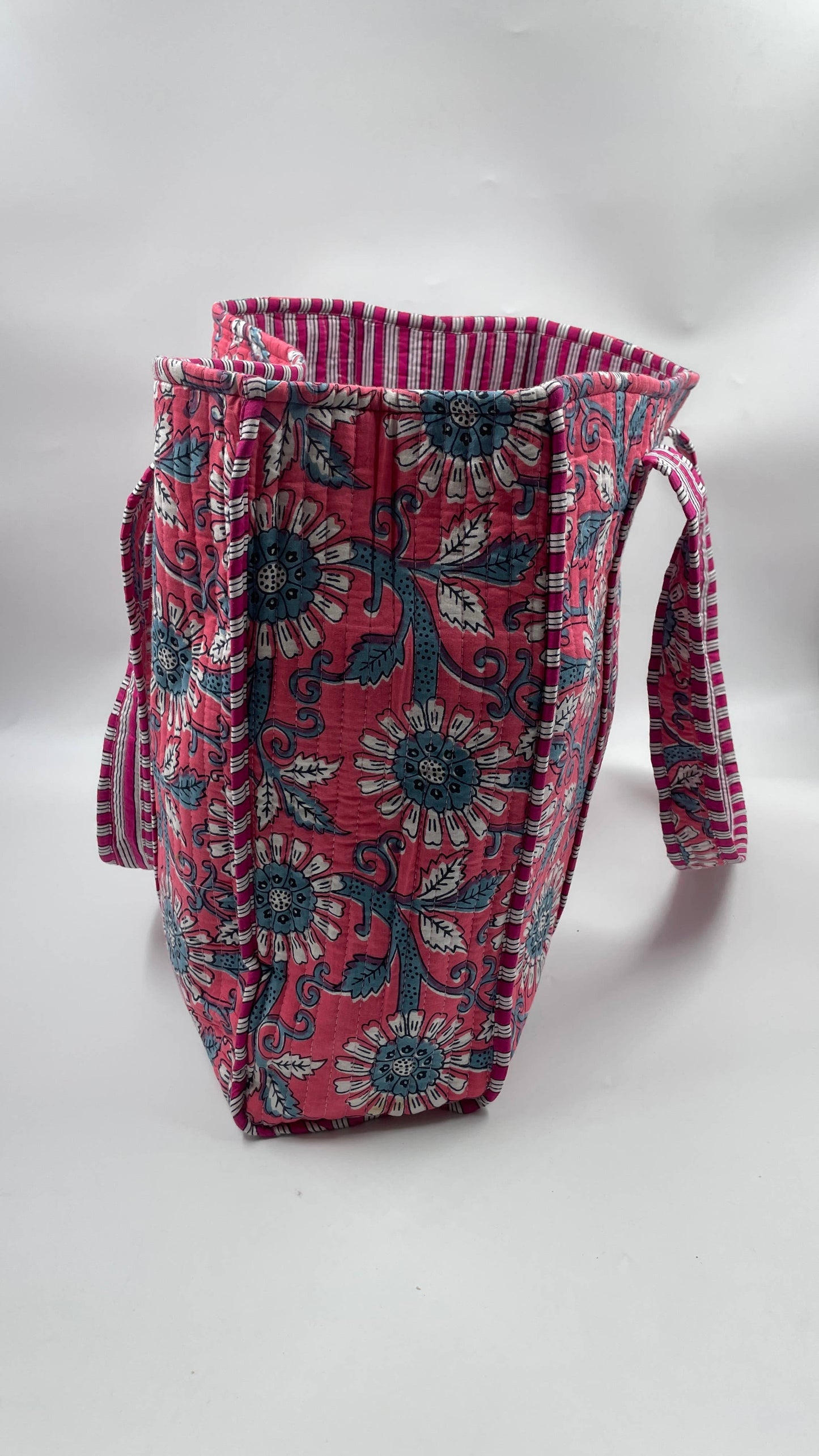 100% Cotton Kantha Quilted Boho Floral Reversible Tote Bag