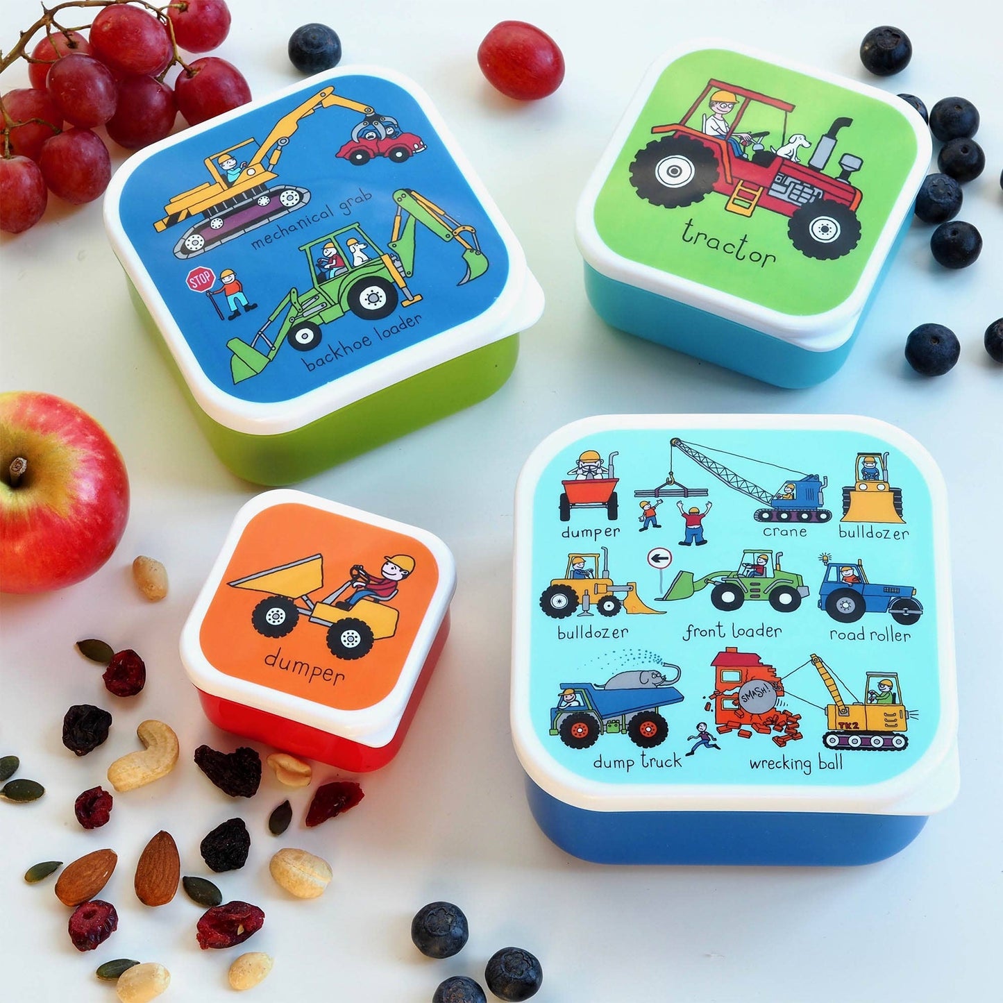 Set of 4 Trucks Snack Boxes for Kids