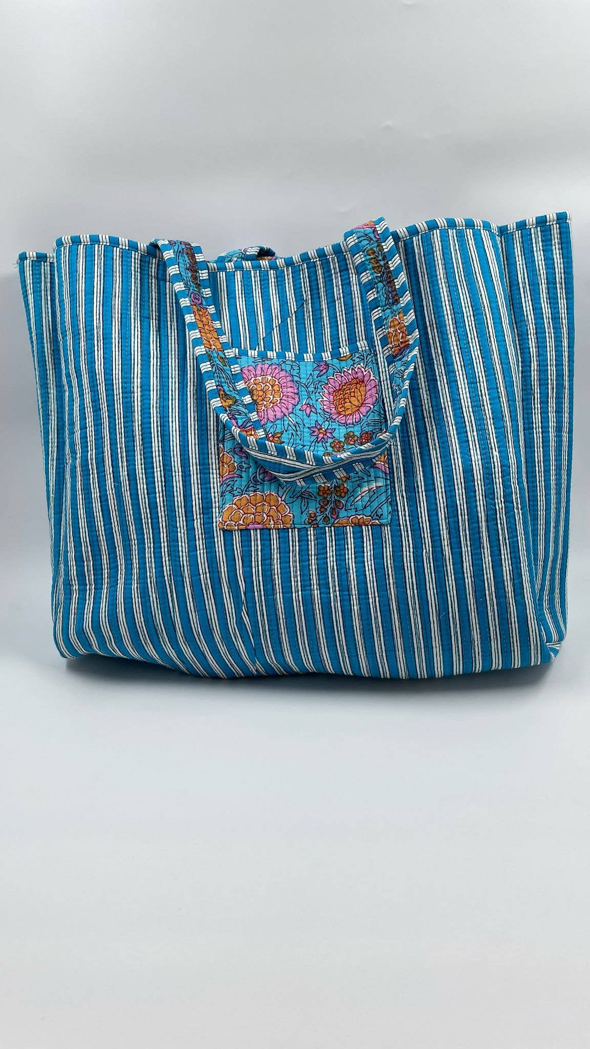 100% Cotton Kantha Quilted Boho Reversible Floral Tote Bag