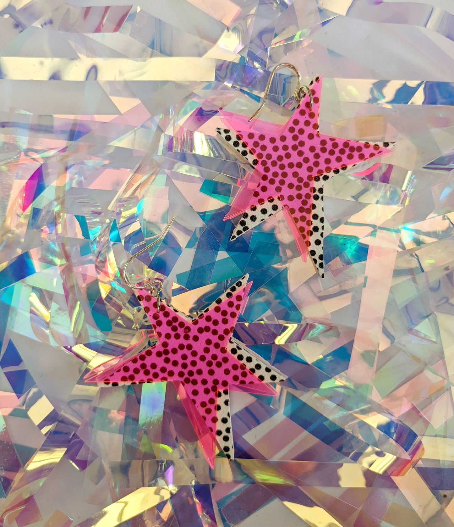 Double Star Jelly and Leatherette Dangle Earrings