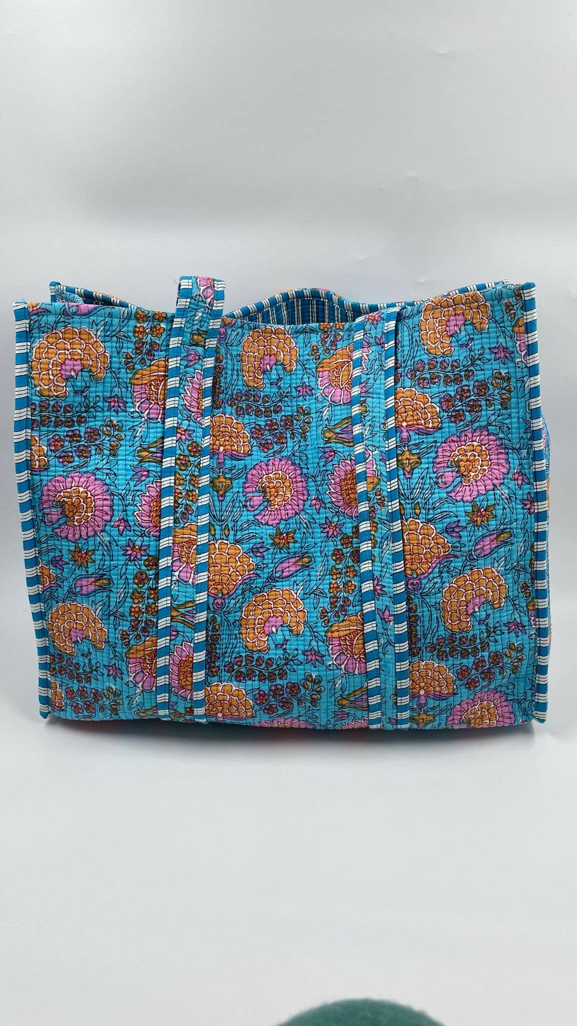 100% Cotton Kantha Quilted Boho Reversible Floral Tote Bag
