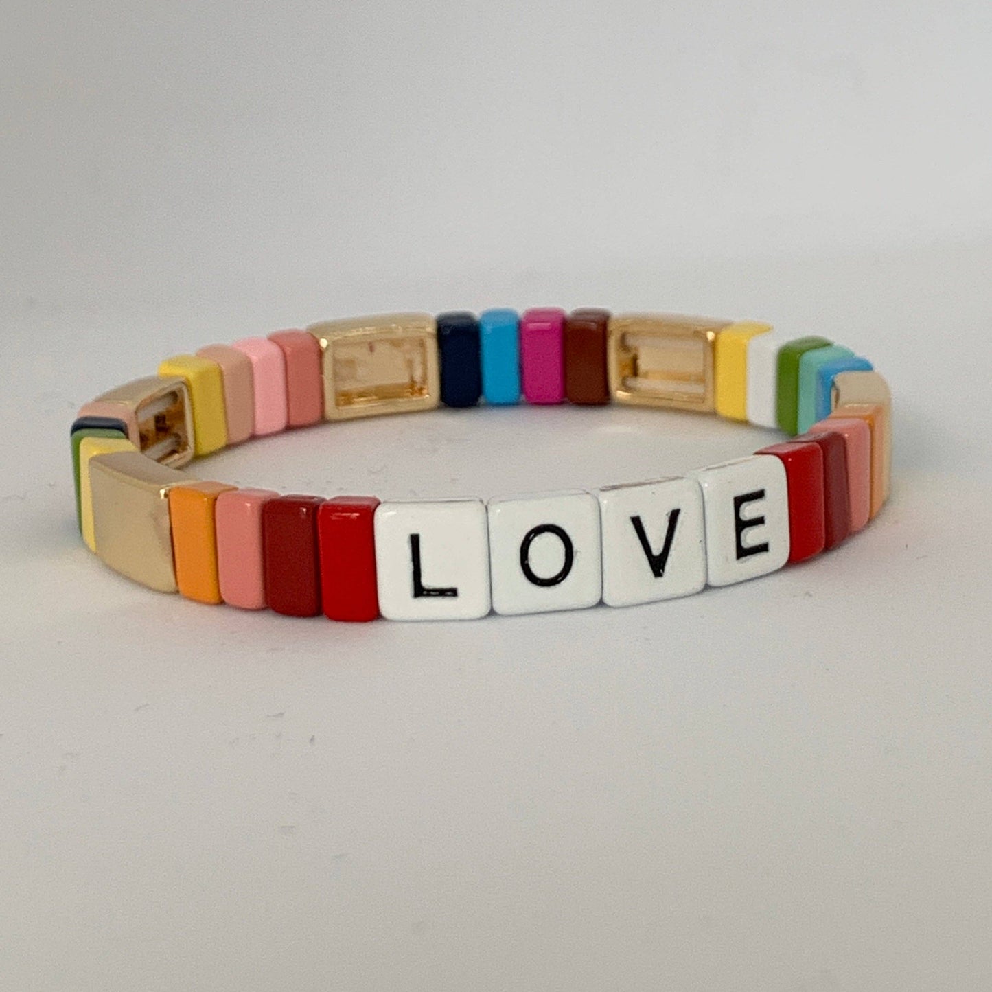 Boho Love Enamel Tile Bracelet | Rainbow Gold