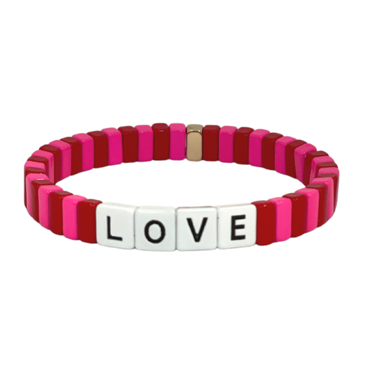 Boho Love Enamel Tile Bracelet | Red and Pink
