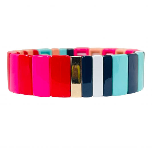 Boho Enamel Tile Bracelet | Chunky Neon Pink & Blue