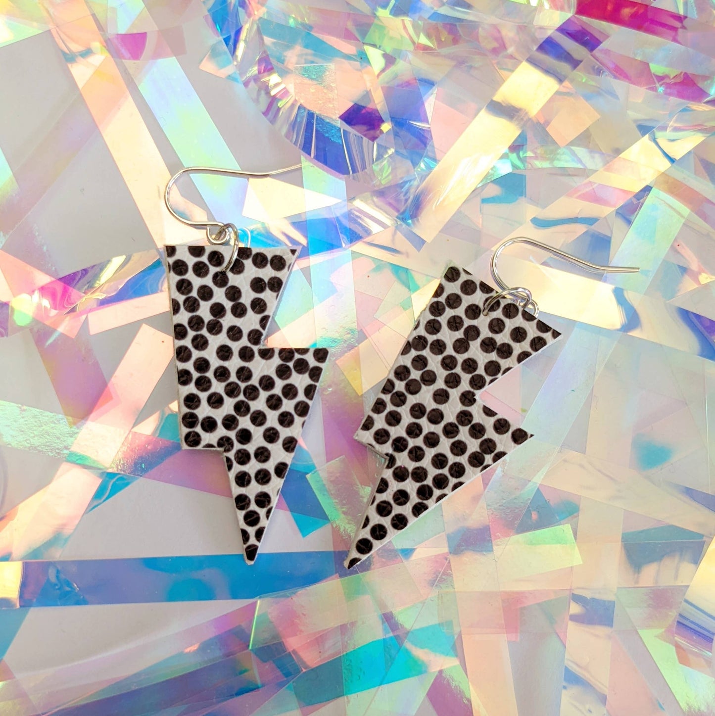Small Spotty Matte Leatherette Lightning Bolt Earrings