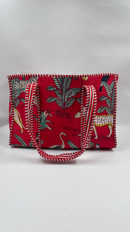 100% Cotton Kantha Quilted Boho Reversible Animal Tote Bag
