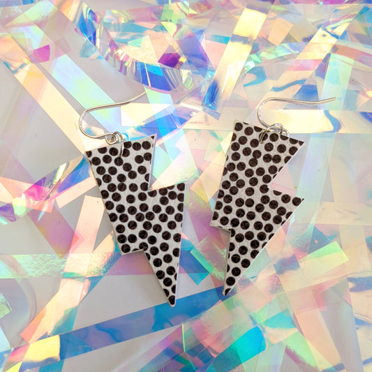 Small Spotty Matte Leatherette Lightning Bolt Earrings