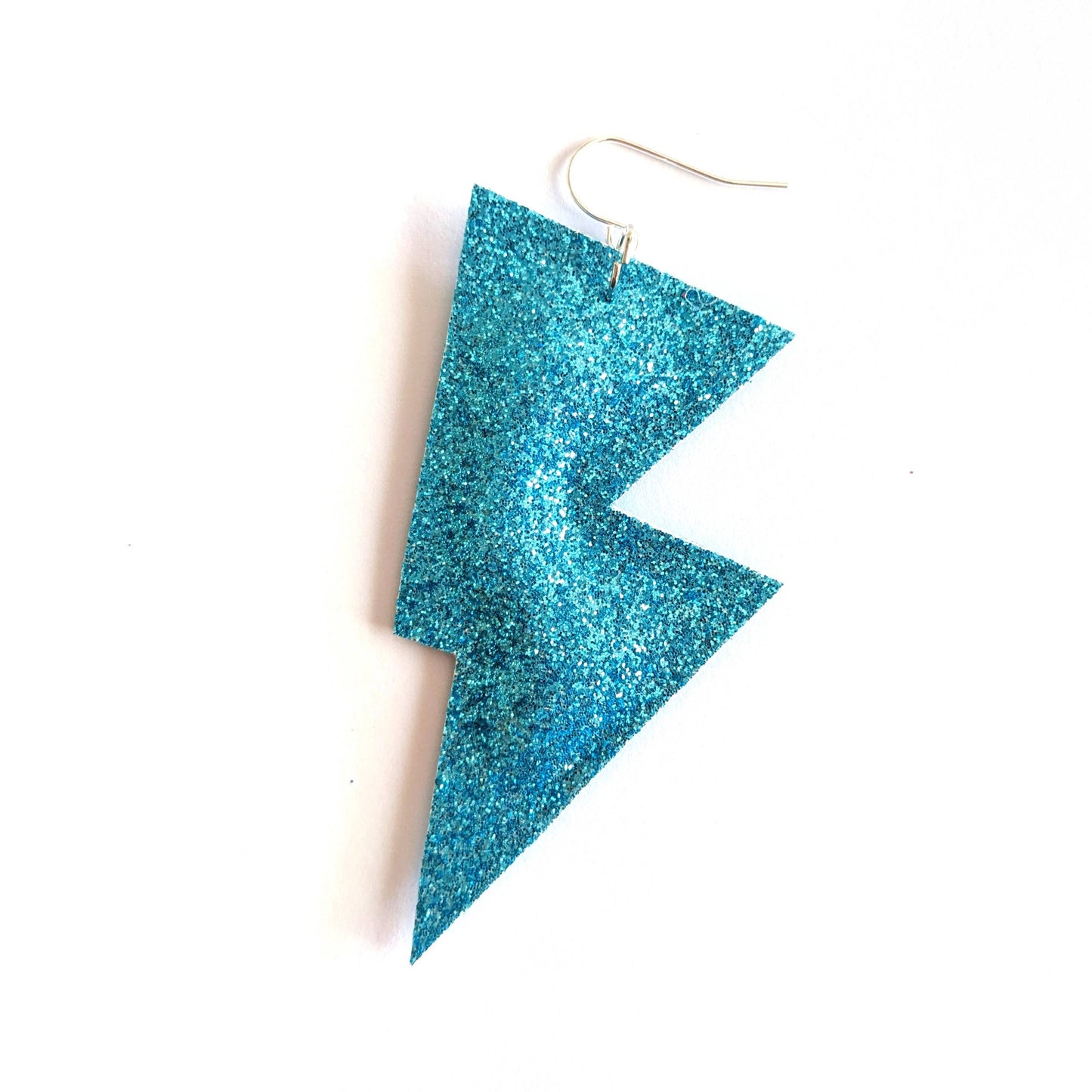 Medium Turquoise Fine Glitter Lightning Bolt Dangle Earrings