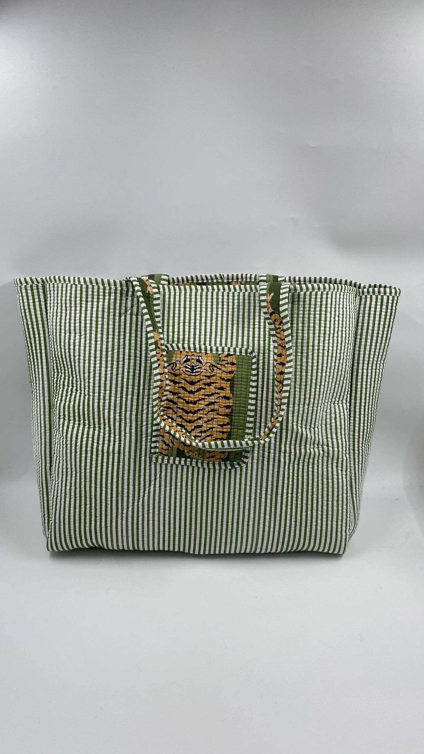 100% Quilted Cotton Tibetan Tiger Print Reversible Tote Bag