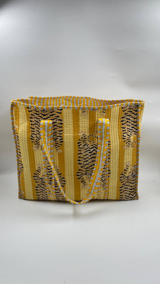 100% Cotton Kantha Quilted Boho Reversible Animal Tote Bag 