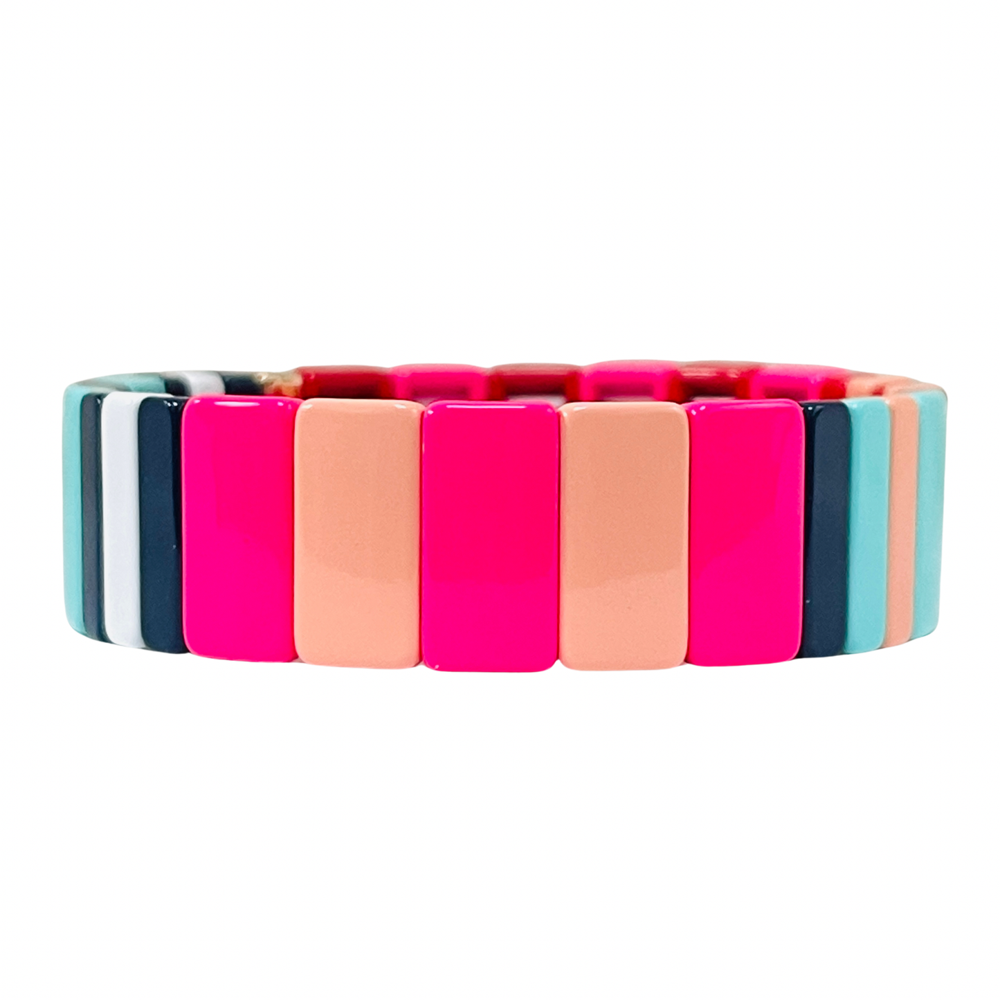 Boho Enamel Tile Bracelet | Chunky Neon Pink & Blue