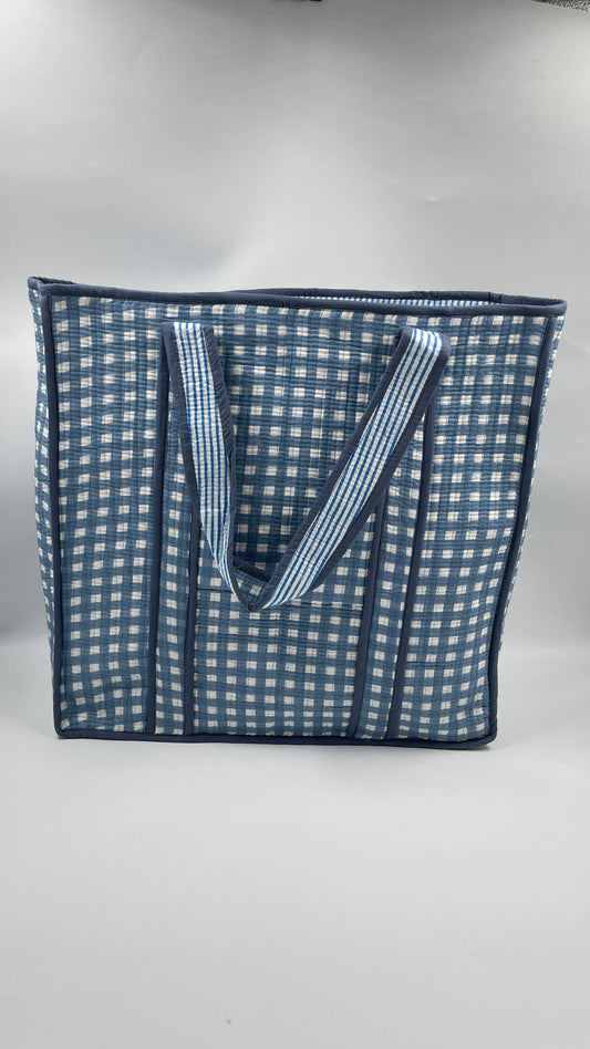 100% Cotton Kantha Quilted Boho Box Reversible Tote Bag 