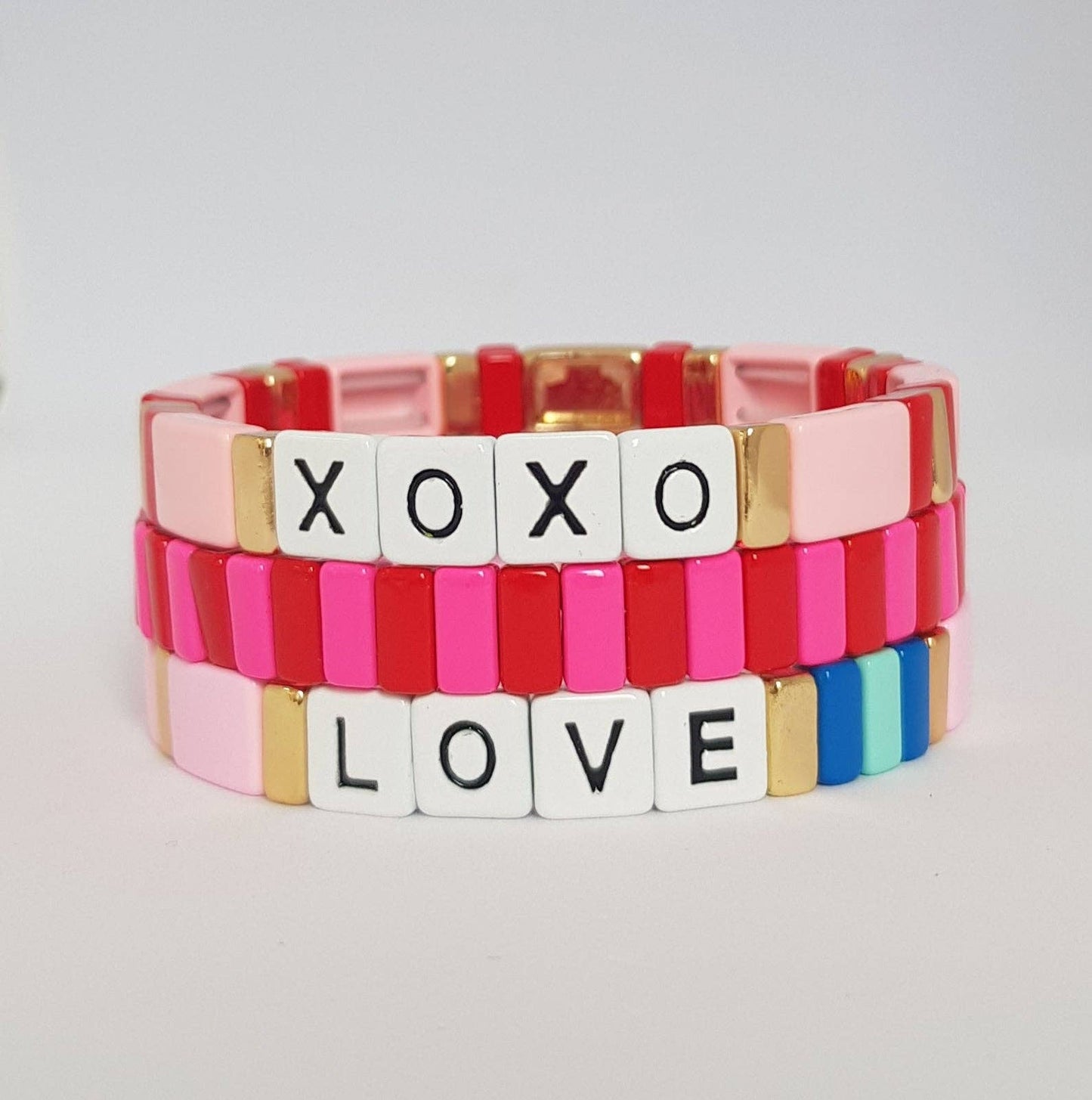 Boho Love Enamel Tile Bracelet |Pink