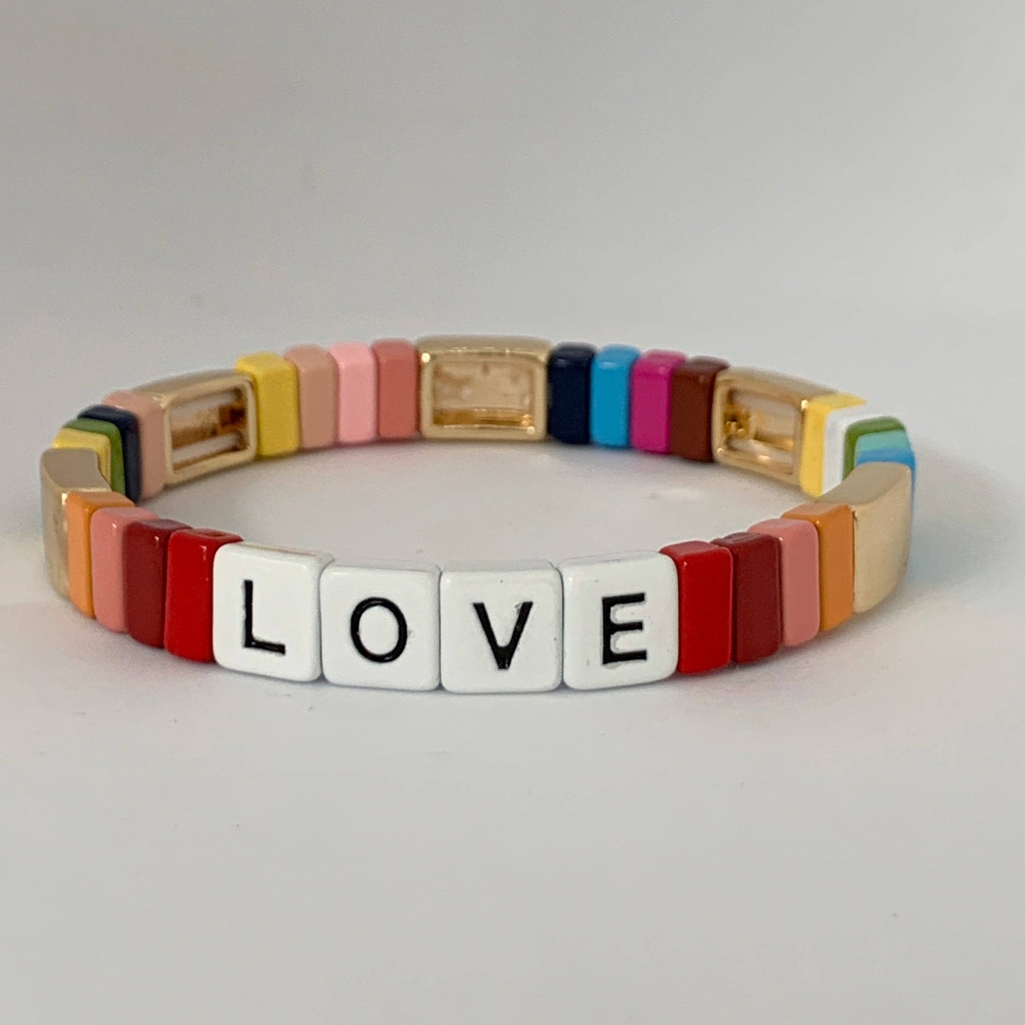 Boho Love Enamel Tile Bracelet | Rainbow Gold