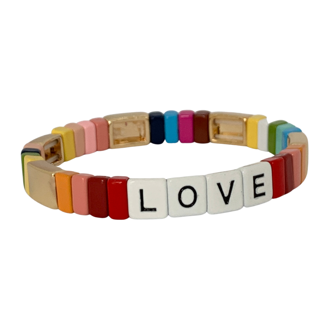 Boho Love Enamel Tile Bracelet | Rainbow Gold