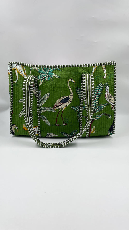 100% Cotton Kantha Quilted Boho Reversible Animal Tote Bag