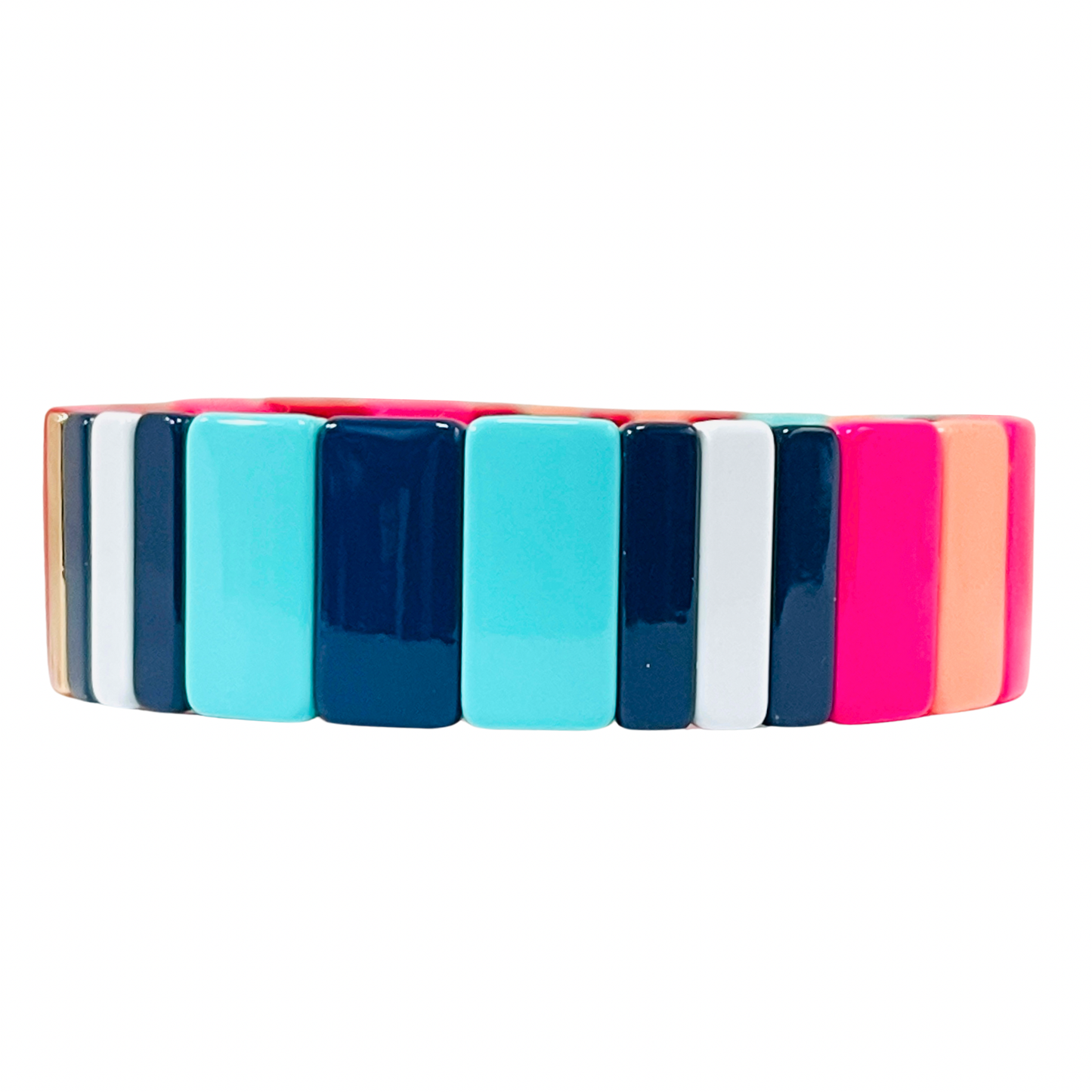 Boho Enamel Tile Bracelet | Chunky Neon Pink & Blue