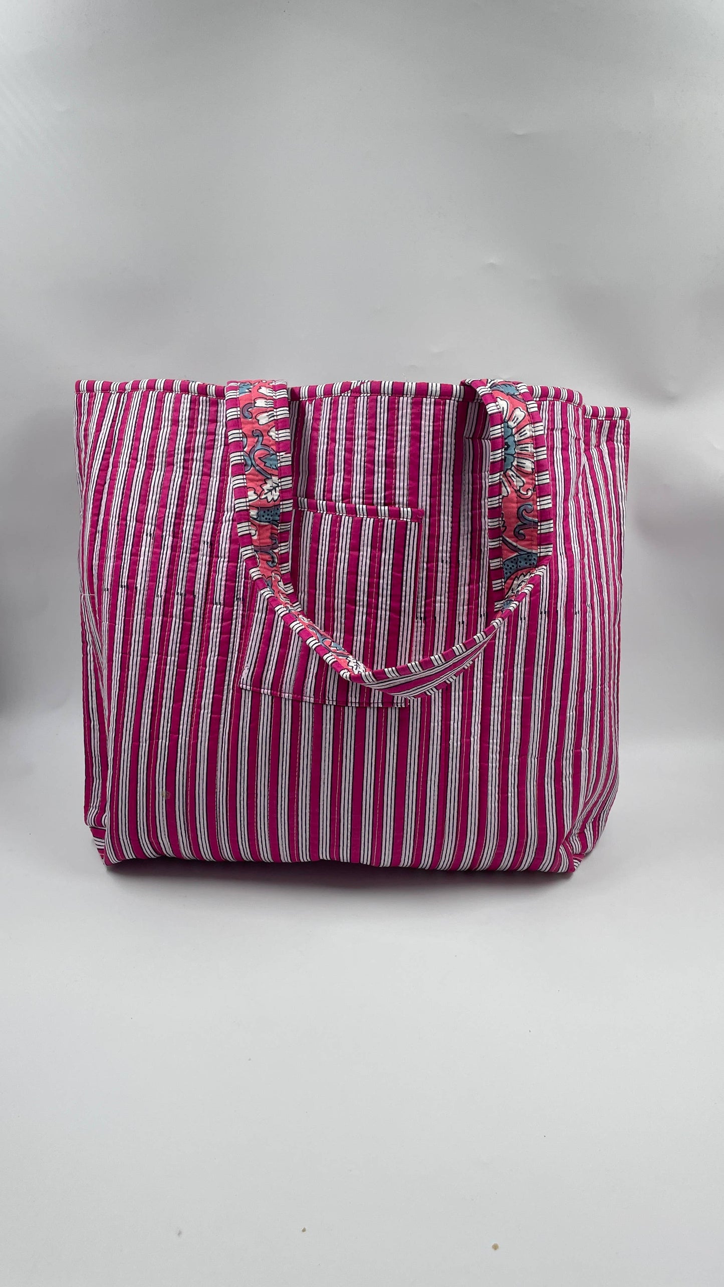 100% Cotton Kantha Quilted Boho Floral Reversible Tote Bag