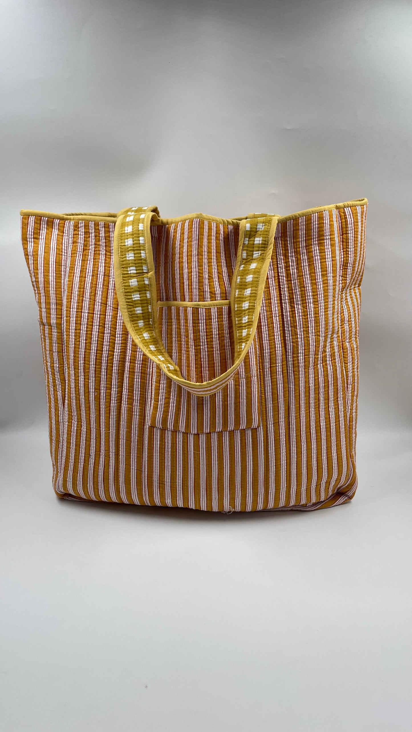 100% Cotton Kantha Quilted Boho Box Reversible Tote Bag