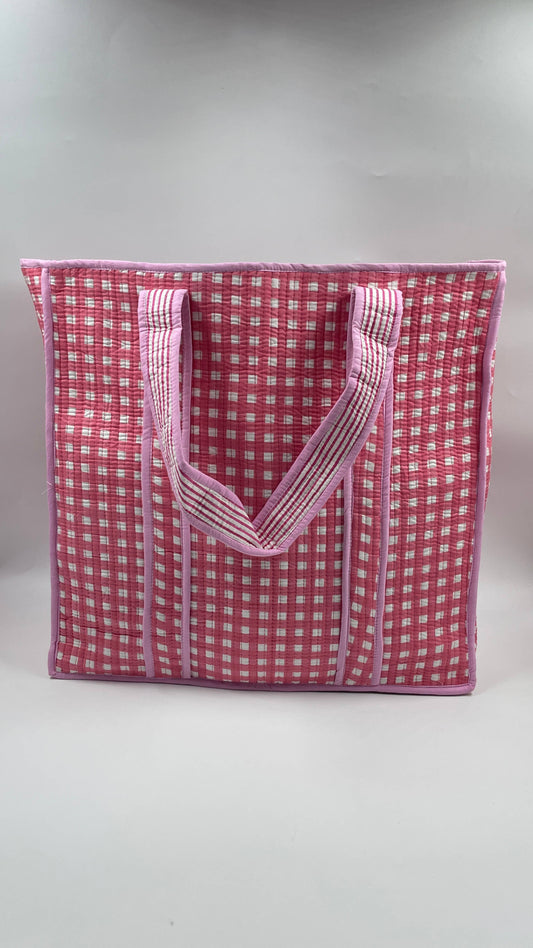 100% Cotton Kantha Quilted Boho Box Reversible Tote Bag