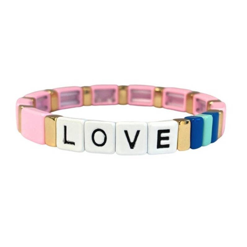 Boho Love Enamel Tile Bracelet |Pink