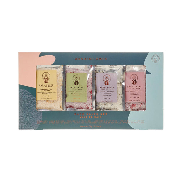 4pc Bath Salts Pouches Set - Palmarosa, Lavender, Lime, Rose